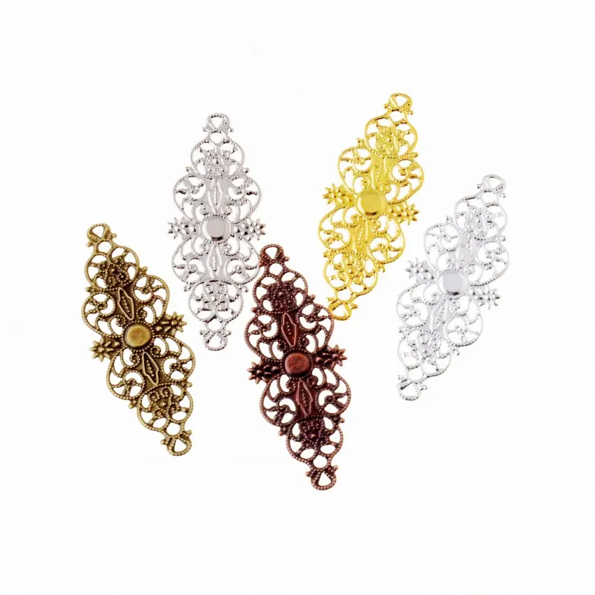 

10 Pcs Filigree Flower Wraps Connectors Metal Crafts Gift Decoration DIY Findings 6.1x2.4cm