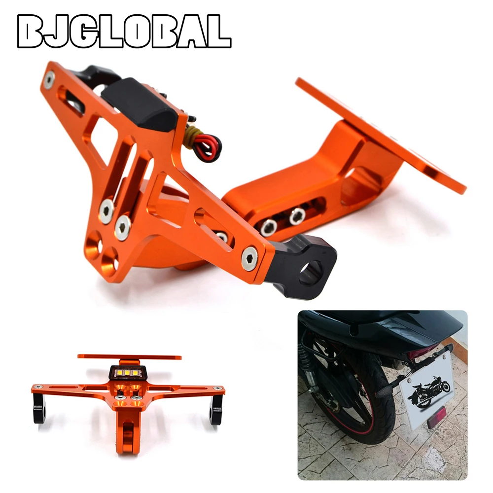 

BJGLOBAL Motorcycle License Number Plate Holder Mount Bracket W/ LED Lights Hanger Registration Holder For KTM duke 125 200 390