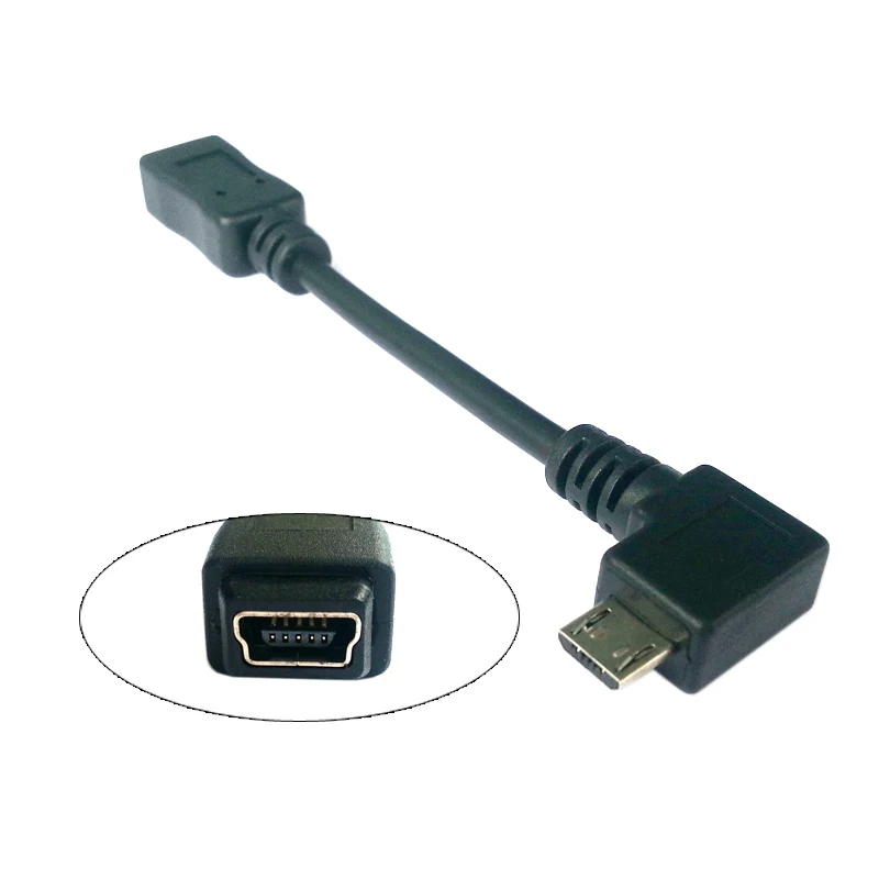 

High Quality 0.1m 10cm/0.5m 50cm Right angled 90 degree Micro USB Male to Mini USB Female data charge cable