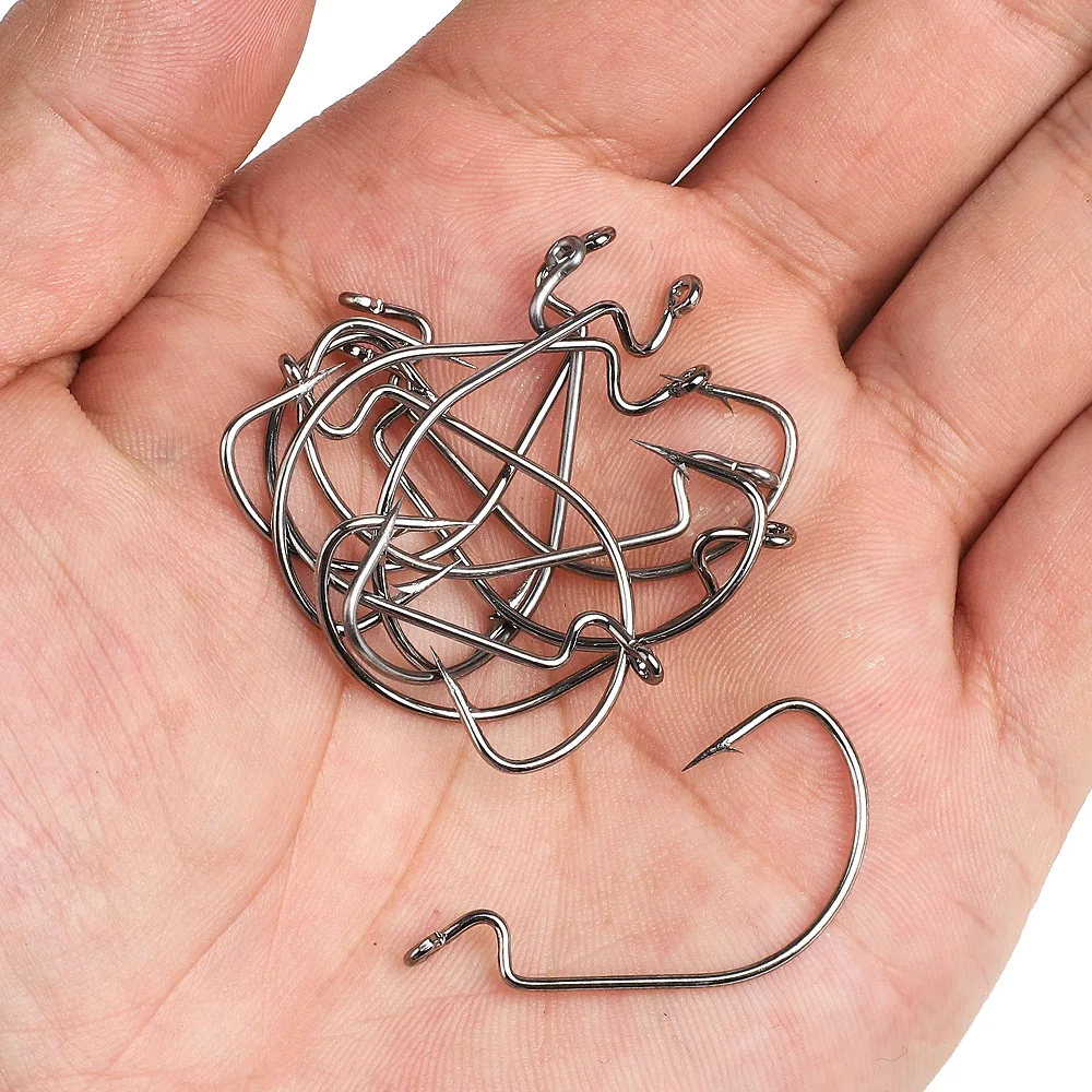 DONQL 10pcs/ Set Fishing Hook Carbon Steel Wide Crank Offset Fishhook For Soft Worm Lure 5/0#-1# Bass Barbed Carp Fishing Hooks DONQL 10pcs/ Set Fishing Hook Carbon Steel Wide Crank Offset Fishhook For Soft Worm Lure 5/0#-1# Bass Barbed Carp Fishing Hooks