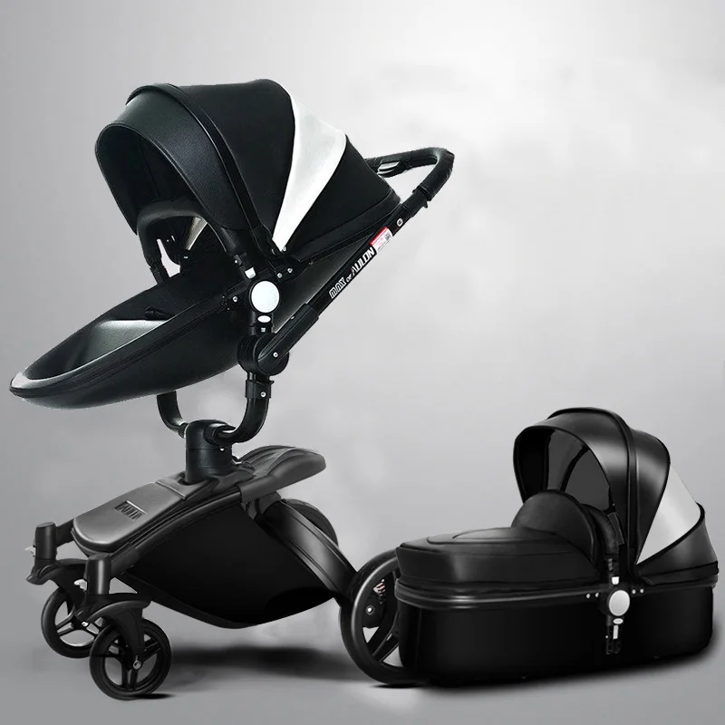 

Aulon 3 in 1 baby stroller leather two-way shock absorbers baby car cart trolley Europe pram folding four wheels baby stroller