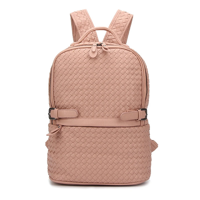 Fashion New Brand Women Backpack Premium Leather Woven Bag Ladies
