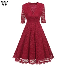 Женское платье размера плюс, однотонное кружевное платье с v-образным вырезом и рукавом до локтя, милые вечерние платья большого размера s XL-XXXXL, Прямая поставка d5