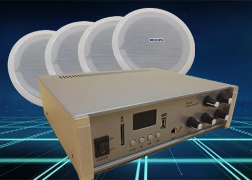 

Professional background music public broadcasting system stereo constant voltage power amplifier with ceiling speakers SD/USB/FM