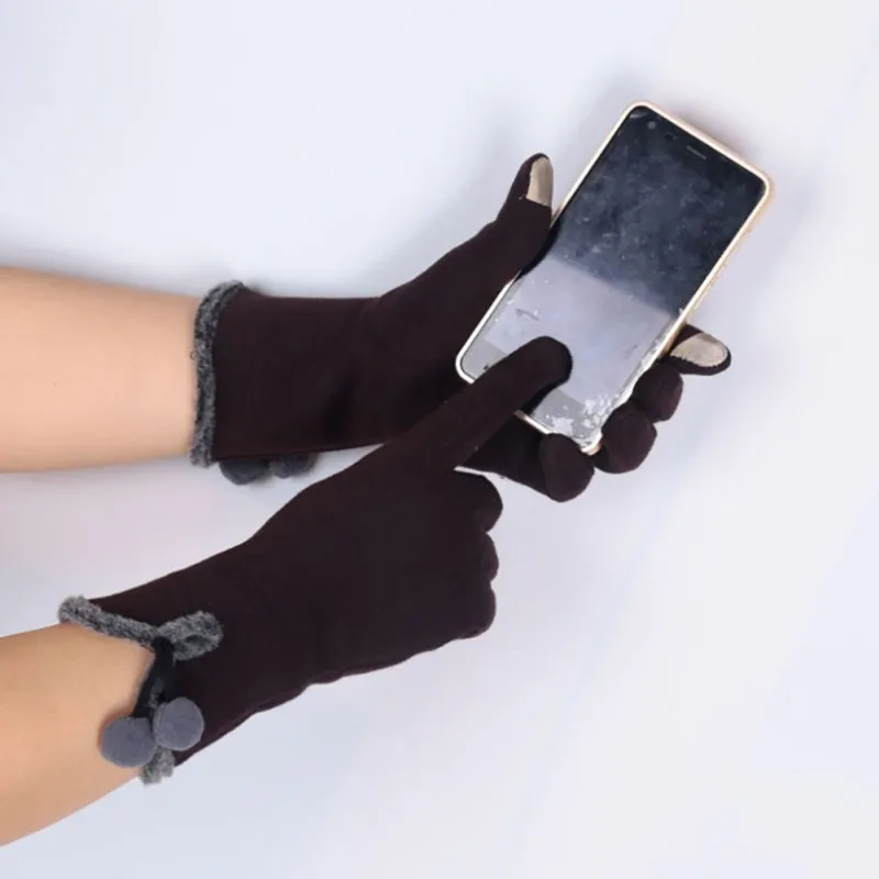 Women Touch Screen Winter Gloves Warm Wrist Mittens Driving Ski Fashion Small Balls Ladies Guantes For Smart Phone sz | - Цена: 