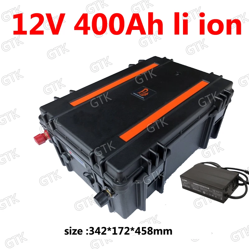 

Waterproof 12V 400AH lithium ion battery 12v li ion with BMS for inverter caravan camping power supply light boat + 20A Charger