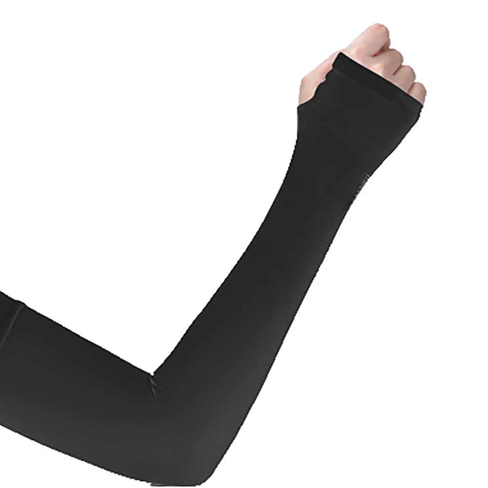 Длинные перчатки с защитой UV ручной протектор защитные манжеты Ice Silk средство для защиты от солнца теплый рукав средней длины напальчники - Цвет: Черный