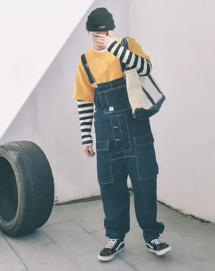 Dark blue S-2XL новая мужская одежда Брюки Мода ретро свободного покроя карман джинсовый комбинезон джинсы на подтяжках брюки - Цвет: Dark blue