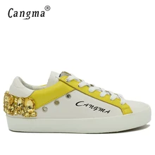 CANGMA/оригинальные золотые стразы; Мужская обувь со стразами; мужские кроссовки из натуральной кожи с белым басом; дышащая мужская повседневная обувь с кристаллами
