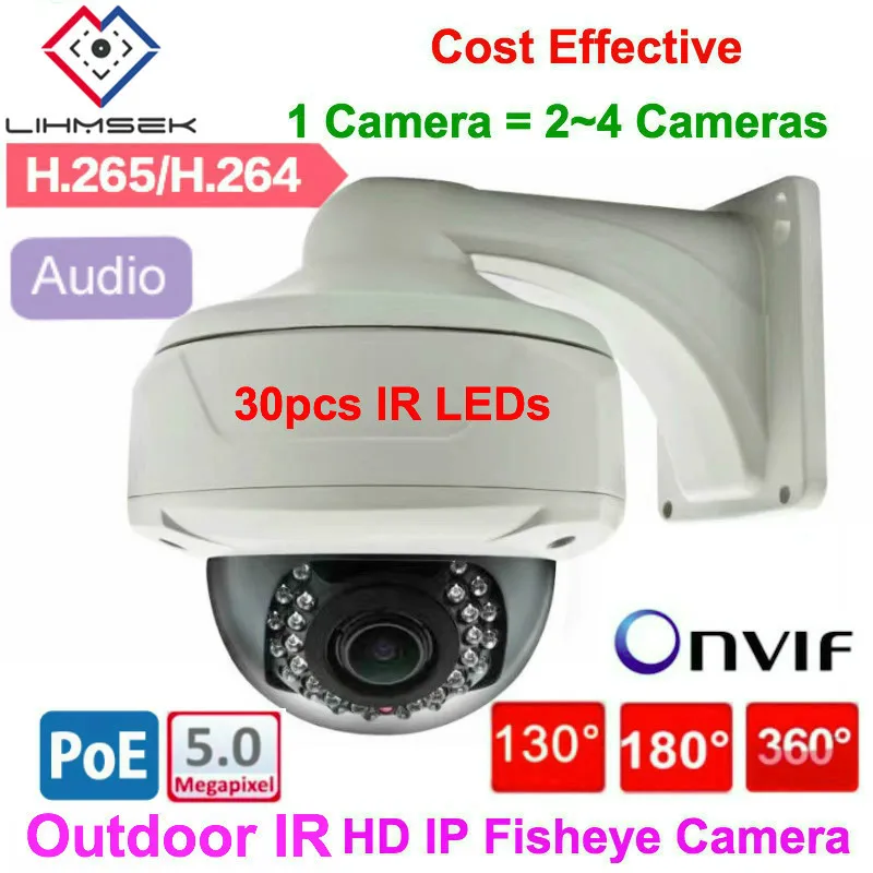 Lihmsek H265 годный для использования вне помещения миниатюрный купольная POE 5MP IP камера «рыбий глаз» Камера 130 180 360 с широкоугольным объективом с углом обзора камеры видеонаблюдения с аудио