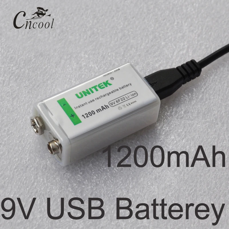 Cncool 9 в 1200 мАч USB перезаряжаемая батарея 6F22 литий ионный аккумулятор для