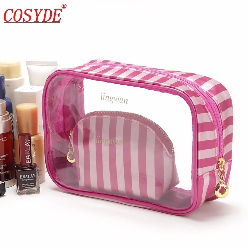 

2 Pcs/set Striped Cosmetic Bag For Make Up Bag Organizer Neceser Washing Toiletry Bag Professional Makeup Bag Travel Storage Bag