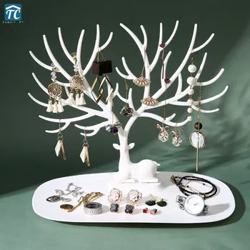 

Upgrade Earring Rack Necklace Earrings Hanging Display Stand Jewelry Storage Box Deer Pendant Bracelet Ring Organizer Holder