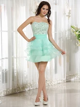 Mint Short Mini A-linie Prom Kleider Grils Kurze Party Kleider Trägerlose Wulstige Kristalle 2015 Preiswerte Qualität cd6647