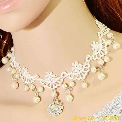 

Bridal Wedding Party Head Chain Headband Rhinestone Faux Pearl Lace Floral Necklace 4TSD