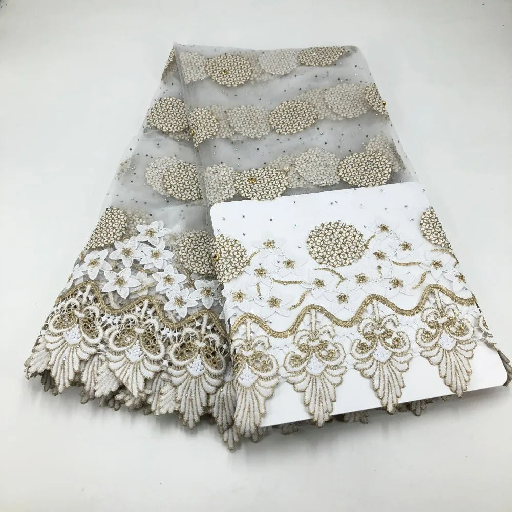 

Gold+White Color High Quality Guipure Lace/Nigerian Lace Fabric French Net Lace/African Lace Fabrics for Wedding Dress SML91-104
