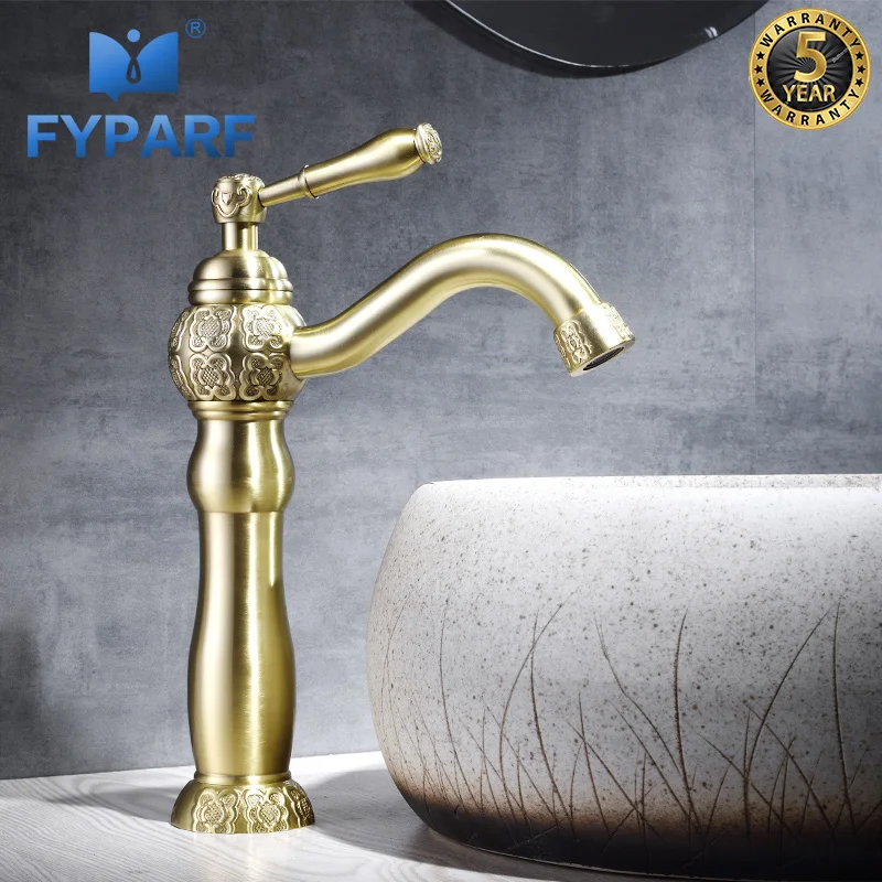 FYPARF Gold Basin Faucet Single Handle Bathroom Cold and Hot Mixer Taps Vessel Water Tap Sink Brass Chinese | Обустройство дома