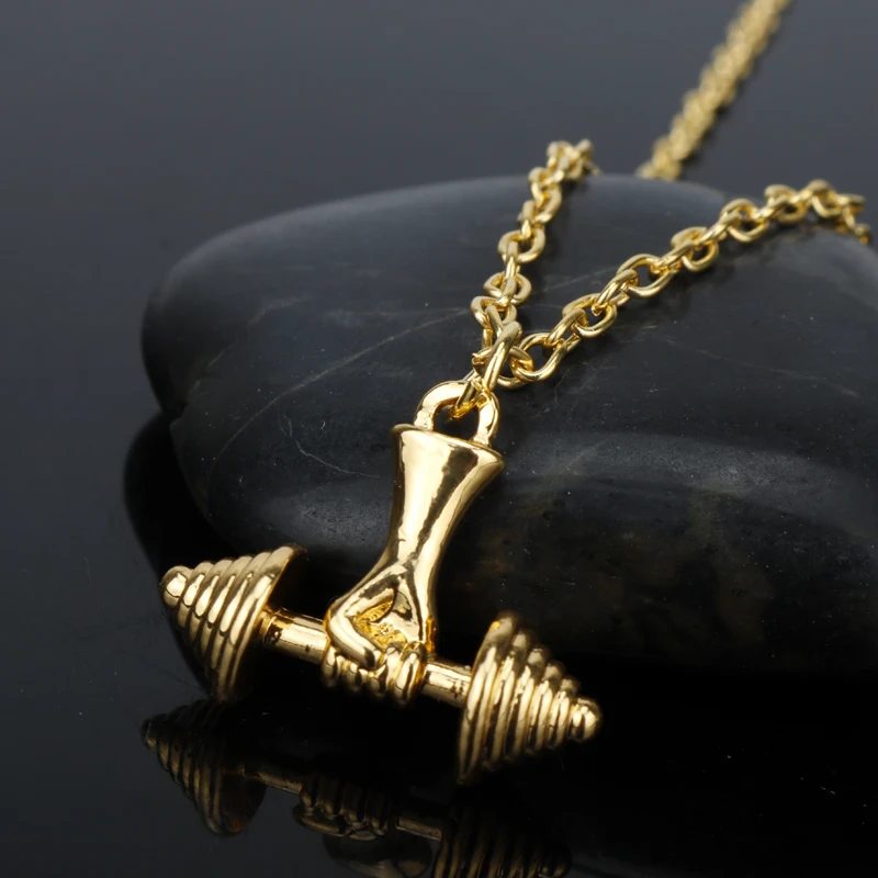 

dongsheng Gym Sport Charm Pendant Necklace Women Men Jewelry Gold Color Fitness Dumbbell Necklaces & Pendants -30