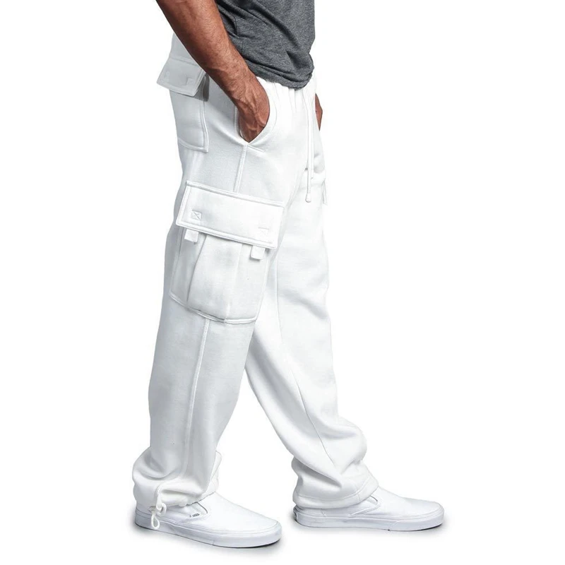 Новые спортивные брюки мужские Эластичный шнурок на талии брюки однотонные брюки с карманами широкие прямые брюки мужские спортивные