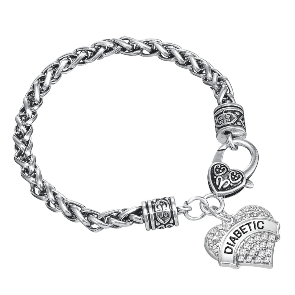 Женский браслет с подвеской в виде сердца кристаллами|medical alert jewelry|bracelet medic alertmedical