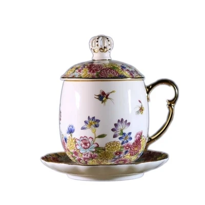 400 мл Цзиндэчжэнь Цвет Эмаль Большой Ёмкость воды дома чашки и кружки с крышкой