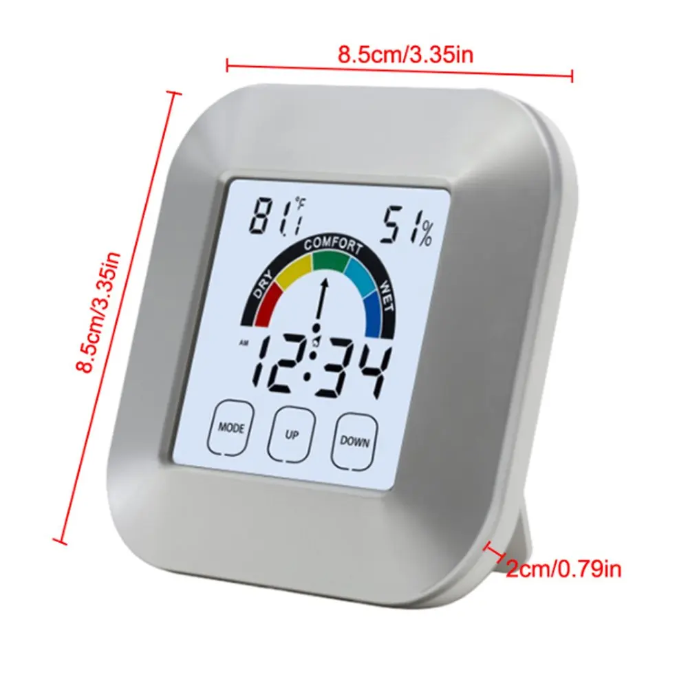 Thermometer Humidity Monitor Alarm Timer Digital Mall Hygrometer Temperature Gauge Meter Sensor Weather Clock With Touchscreen