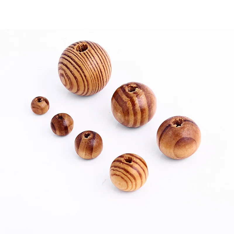 

50pc Round Shape Unfinished Pine Stripe Design Wood Spacer Loose Beads 8 10 12 14 16 18 20mm Pick Size for DIY Jewelry Making