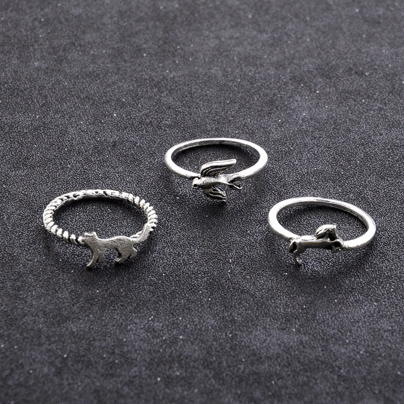 12 шт./компл. креативные женские кольца слон птицы листьев кактус лошадь кошка