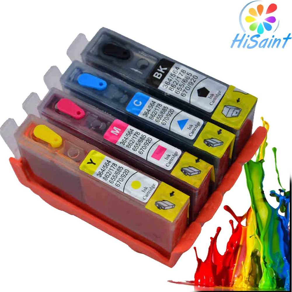 Hisaint Hot BK:24ml C:15ml M:15ml Y:15ml For HP 655 xl Ink Cartridge Refill for Hp Deskjet