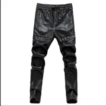 Весна Мужская Панк Стиль Тренд повседневные кожаные брюки мужские большие размеры Плотная кожа повседневные кожаные брюки певица костюмы