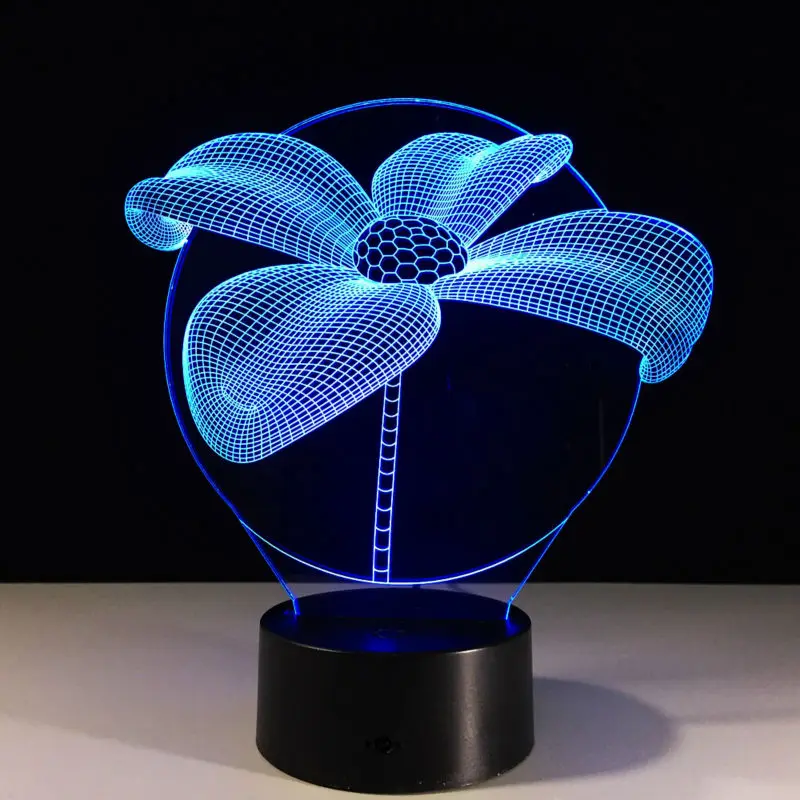 

3D Lucky Grass 7 Colors Changing Flowers Acrylic Magic Palace 3D Lamp Bedroom Small Desk Energy Saving Lamp