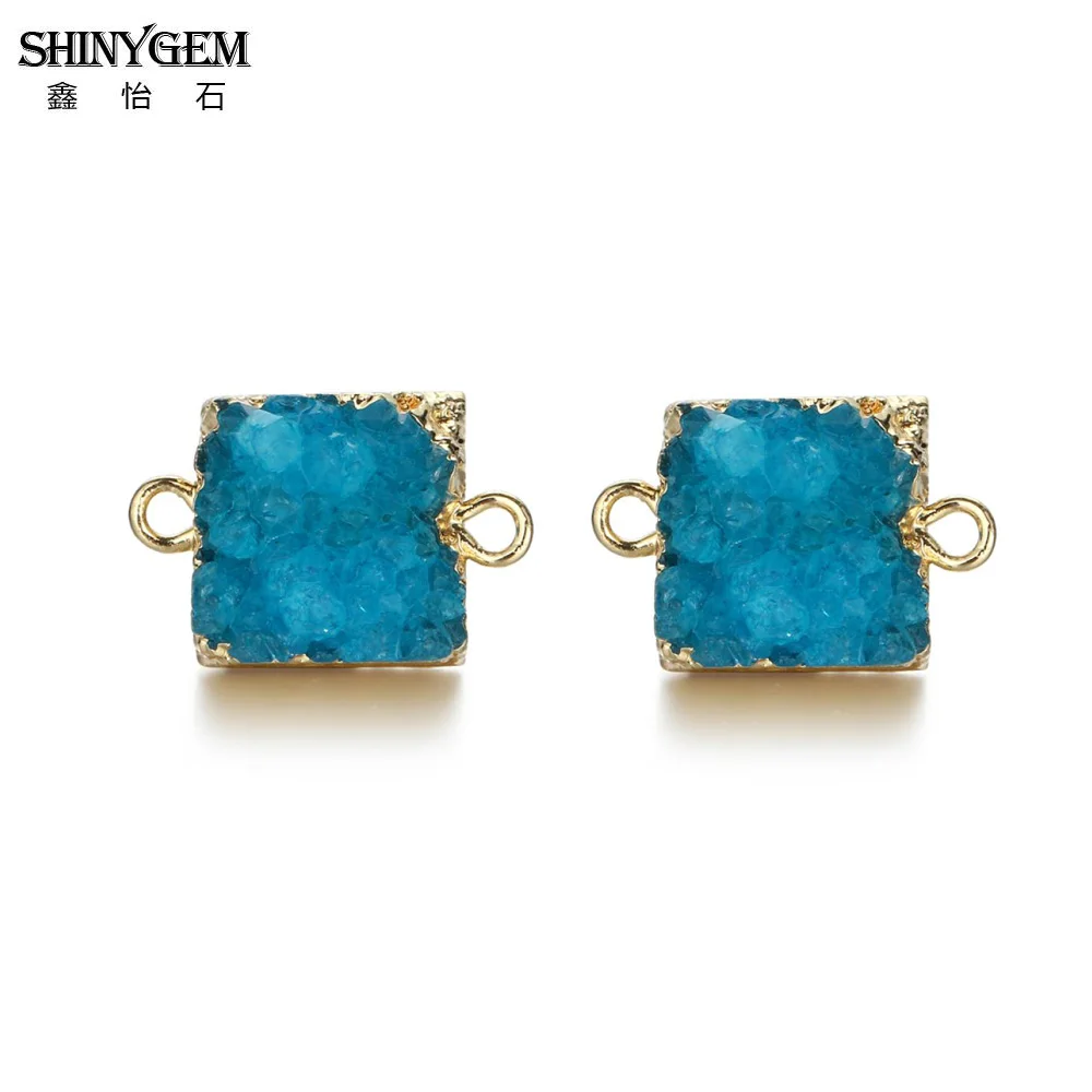 

ShinyGem 12mm Square Druzy Connectors Charms Small Gold Plating Mineral Crystal Connectors For Earrings Jewelry Making 2pcs/Lot