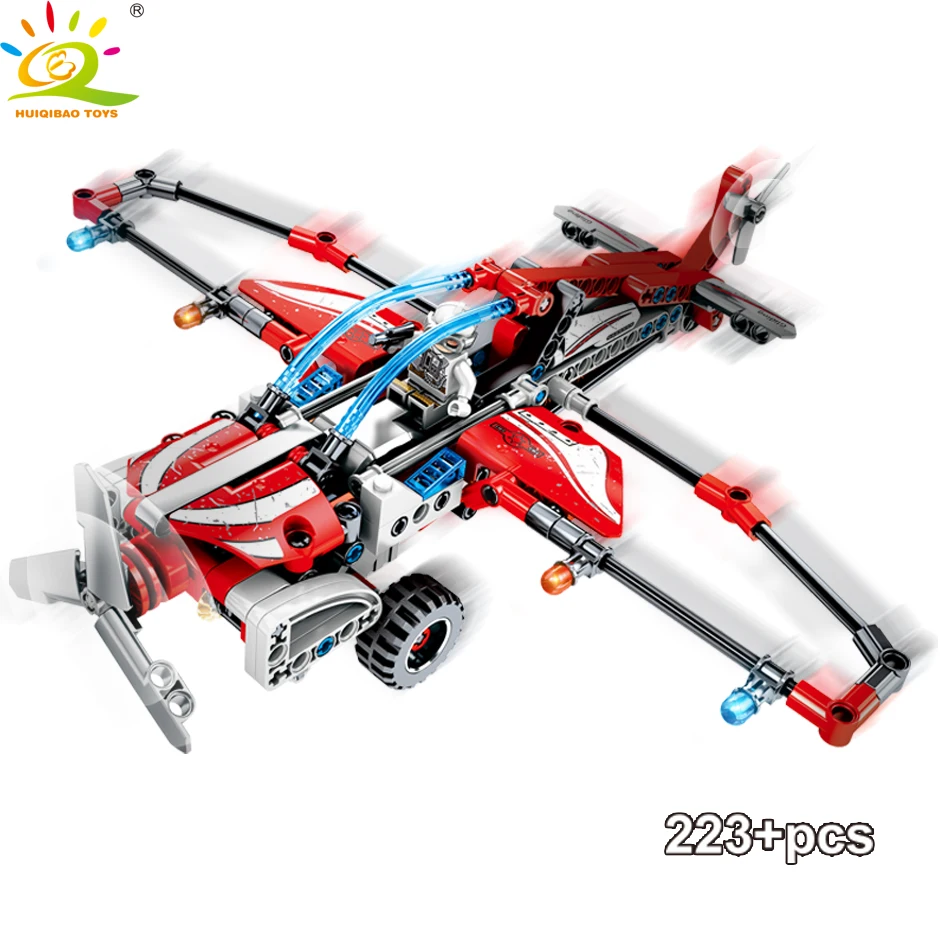 

223PCS Pullback Aircraft Glider Building Blocks Compatible city Helicopter DIY Bricks Educational Toys for Children