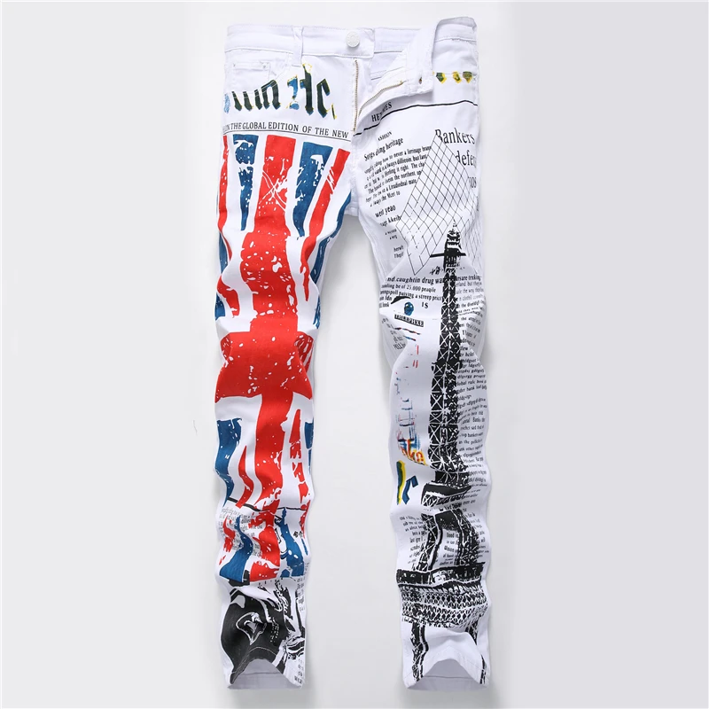 Мужские облегающие джинсы в стиле хип хоп rock street wear белые с принтом граффити