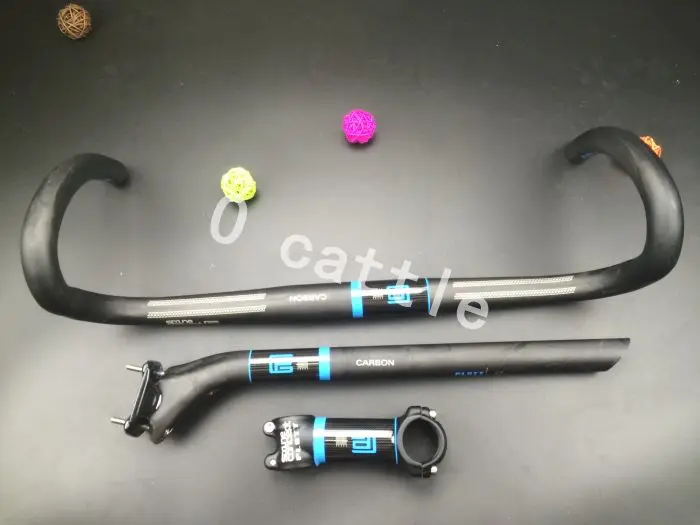 

carbon fiber handlebar Road handlebar accessory XL FLAT Carbon Bike Parts Together handlebar + stem + Package Carbon Seat Post
