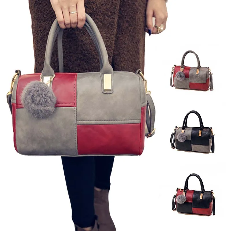 

2019 New Fashion Women Shoulder Bag Leather Splice Handbag Tote Satchel Lady CrossBody Bag Large Capacity Handbags Messenger Bag