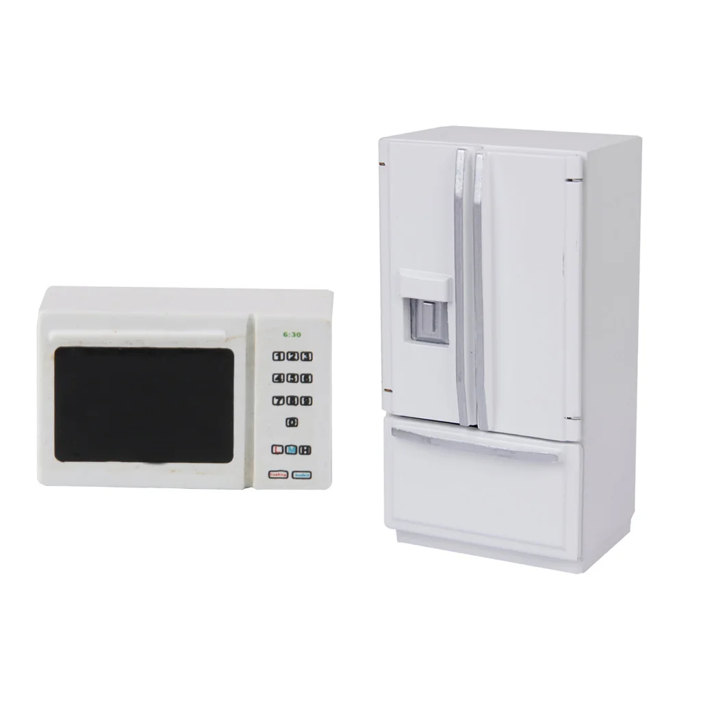 1/12 Dollhouse Miniature Furniture Fridge Refrigerator Microwave Oven