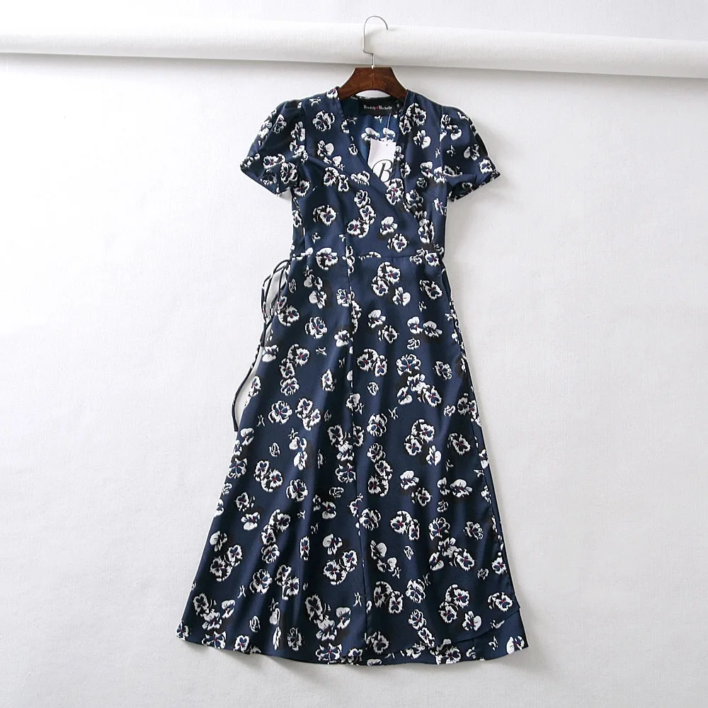 Summer flower dot print wrap dress women short sleeve chiffon beach dress korean fashion work vestidos v neck party midi dress 3 Summer flower dot print wrap dress women short sleeve chiffon beach dress korean fashion work vestidos v neck party midi dress 3