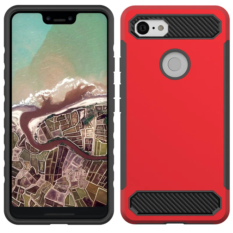 Red Однотонный матовый из углеродного волокна Защитный чехол для Google Pixel 3XL 2XL PC ударопрочный ТПУ Силиконовый противоударный чехол - Цвет: Red