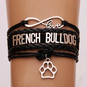 

(10Pcs/Lot) Infinity Love French Bulldog Bracelets Handmade Wrap Rope dog paw charm Bracelet & Bangles jewelry For Women Men