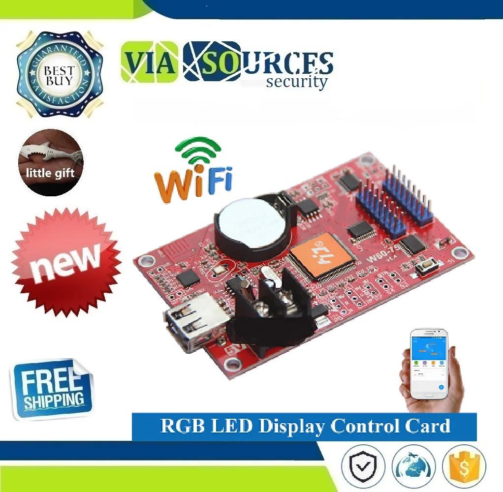 

HD-W60-75 asynchronous 320W*32H pixels 2*HUB75 data interface Lintel RGB Seven color LED display WIFI control card