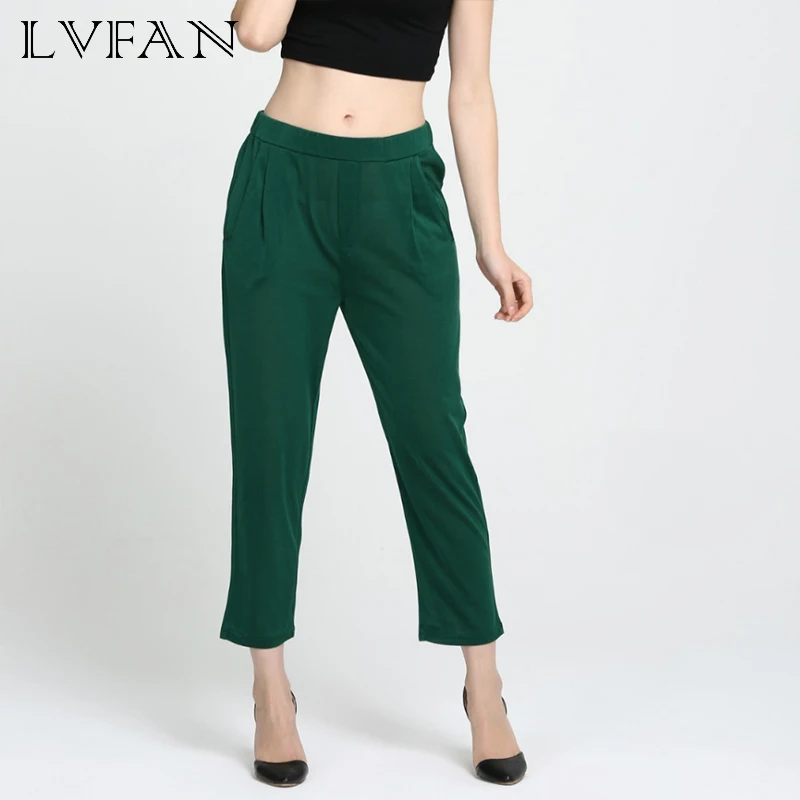 

Silk Plus Cotton Casual Pants women pant comfortable Slim Cropped Trousers Solid Color Thin Breathable Suit Pants LVFAN TGJ-009