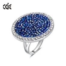 

CDE Crystals from Swarovski Luxury Big Austrian Rhinestone Ring Fashion Romantic Engagement Women Jewelry Blue Wedding Bijoux