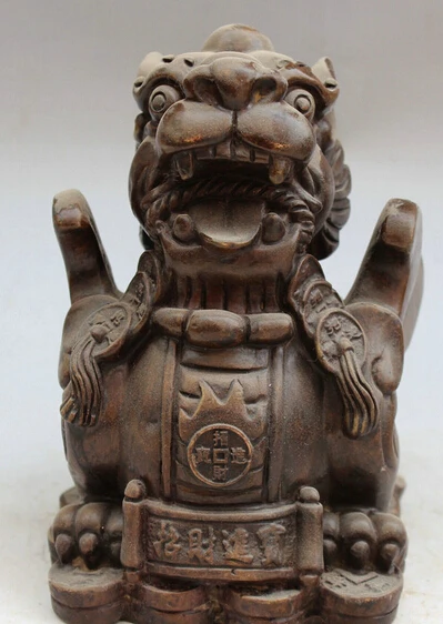 

JP S0522 6" Old Chinese Bronze Ru Yi Wealth Money Unicorn Beast Pi Xiu Statue sculpture B0403