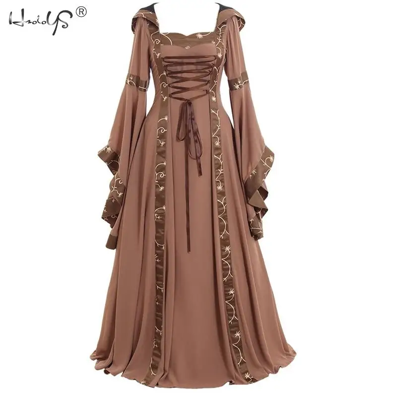 

Womens/Men Gothic Cosplay Costume Dress Vintage Celtic Long Sleeve Medieval Dress Floor Length Renaissance Celebrity Party