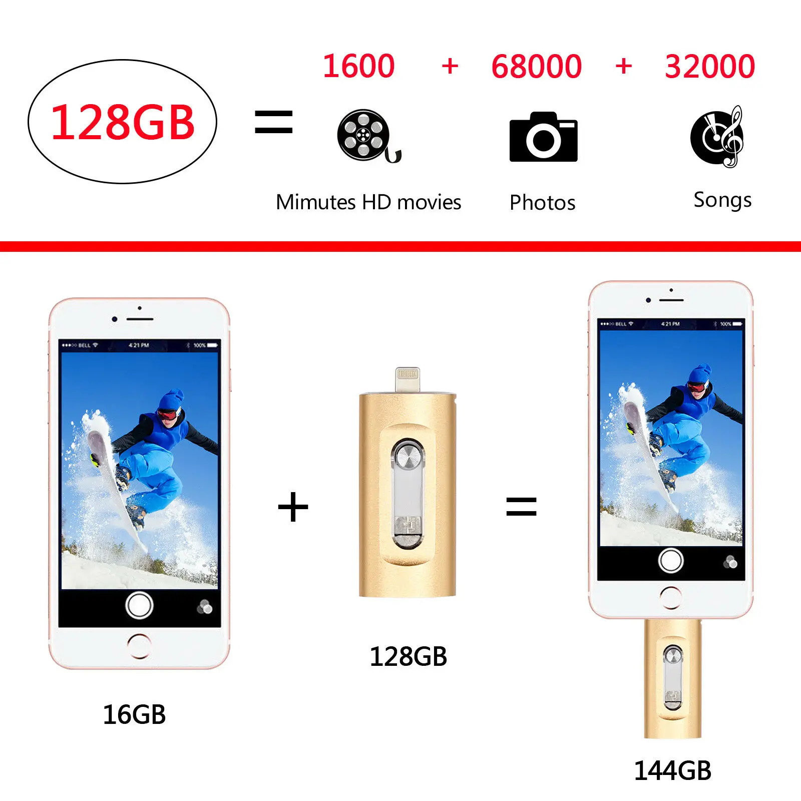 OTG Usb флэш накопитель 64 ГБ 32 16 для iPhone 6/6s/6plus/7/7plus/8/X 3 в 1 128 256 iOS внешние устройства