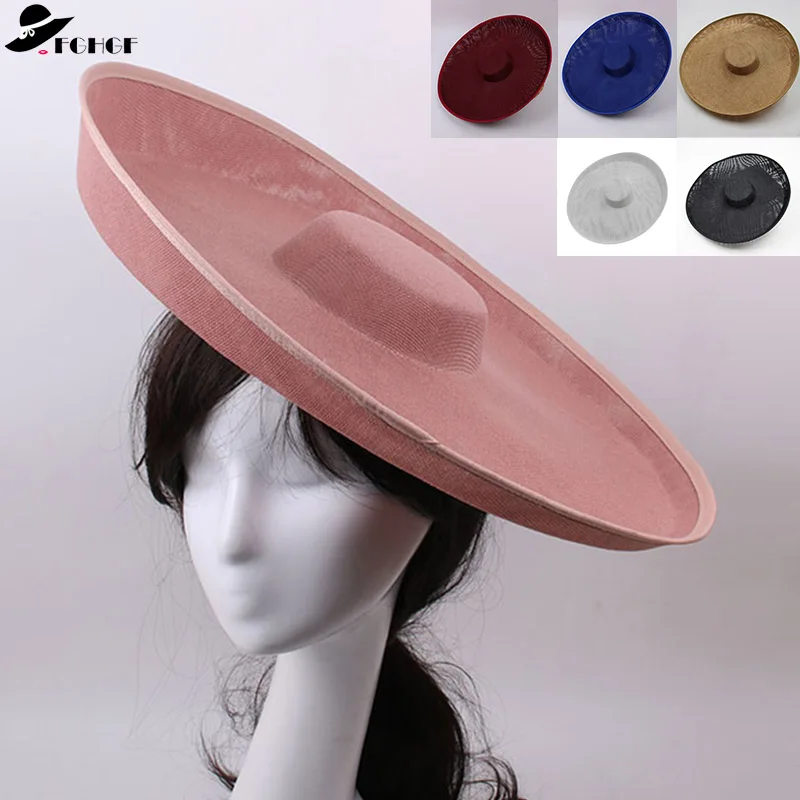 

3pcs/lot 43cm Big Round Ladies Sinamay Hat Women Fedoras Solid Fascinator Hat Base Kentucky Derby Church Party Wedding Headwear