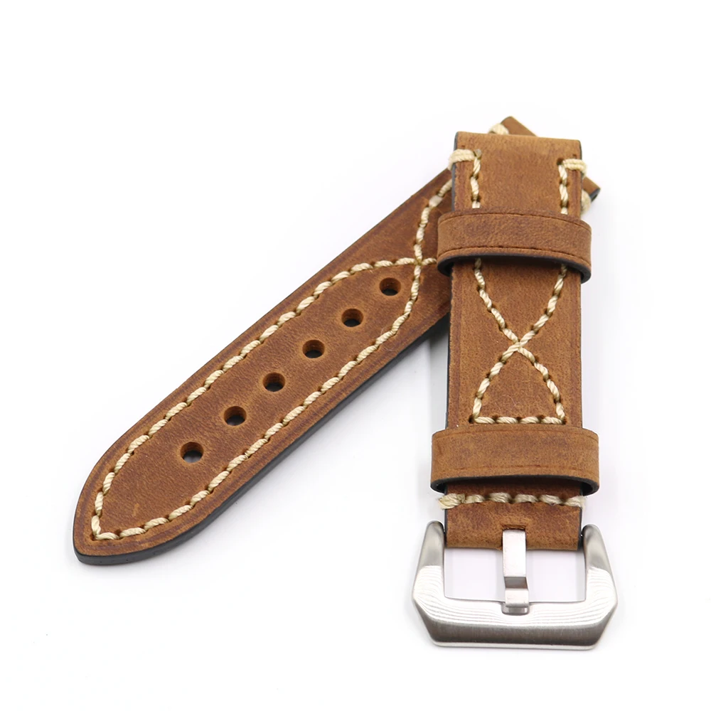 Rolamy 20 22 24 26mm Brown Thick Strap Watch Band For Tag CARRERA Omega Montblanc Panerai Daytona Submariner Tissot