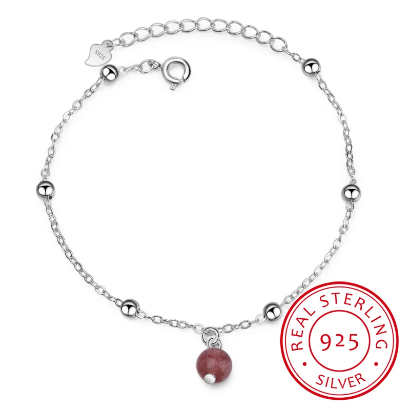 

Simple Fashion Natural Strawberry Crystal Bracelet For Women Girl Gift Hot Sale 925 Sterling Silver Jewelry S-b176