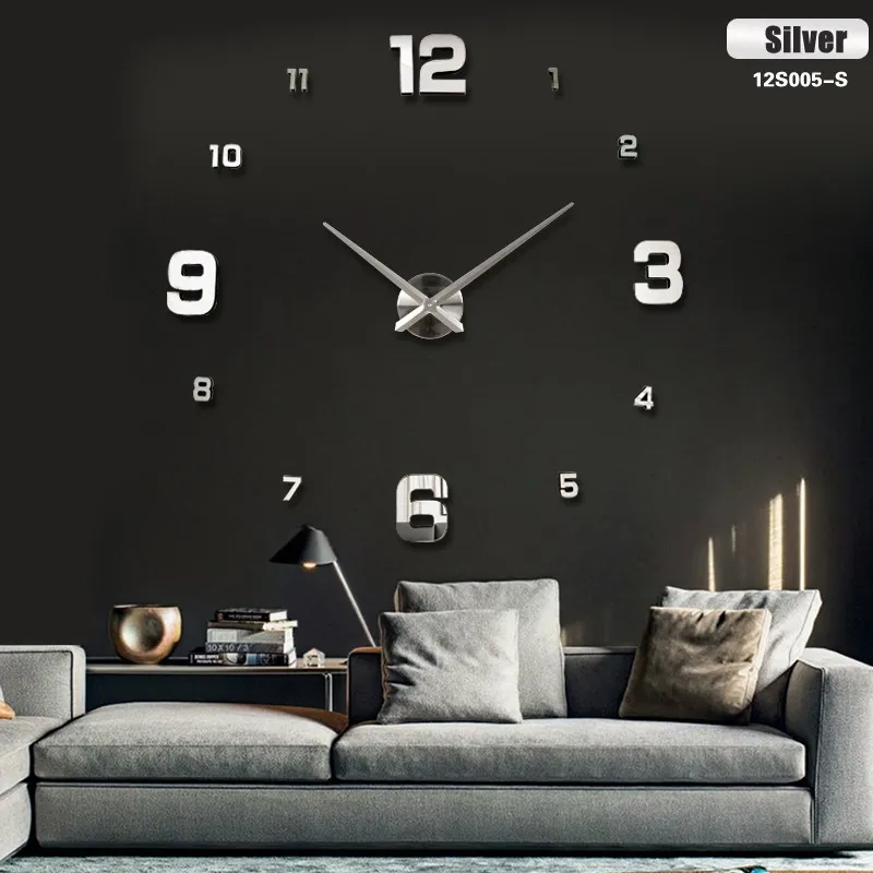Модные 3D большие размеры настенные часы зеркальные наклейки DIY настенные часы украшение дома большие настенные часы meetting room - Цвет: Silver Silver center
